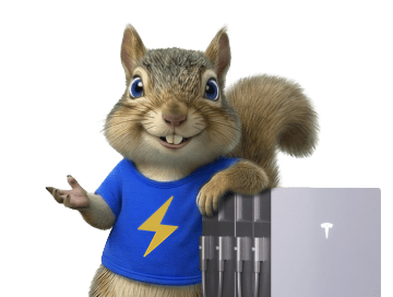 Solar Battery Group mascot with a home battery