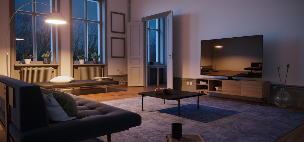 Comfortable home interior at night with backup power
