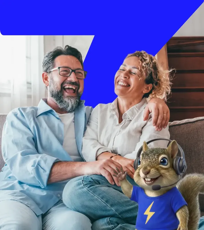 Happy couple with the Solar Battery Group mascot