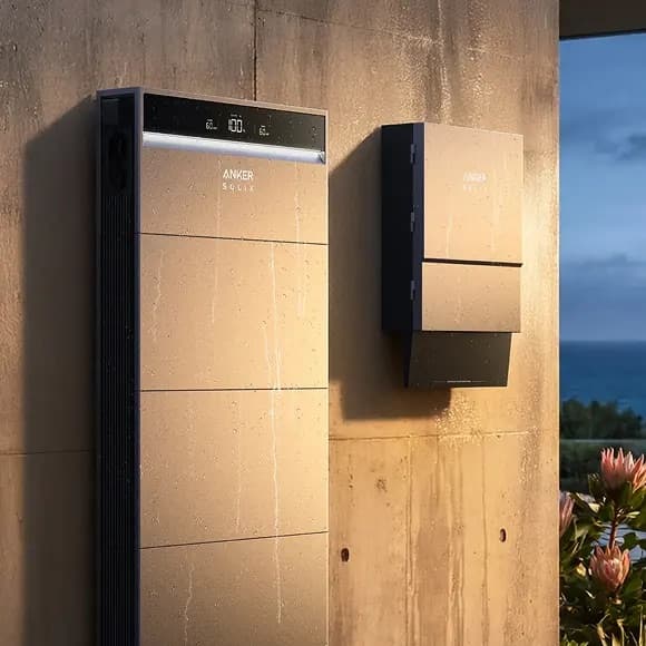 Anker Solix X1 battery module and inverter wall mounted outdoors