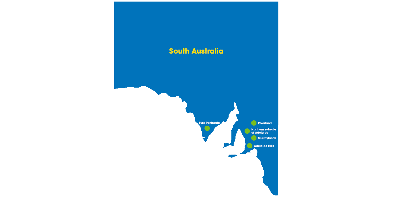 South Australia map showing regional areas affected by outages