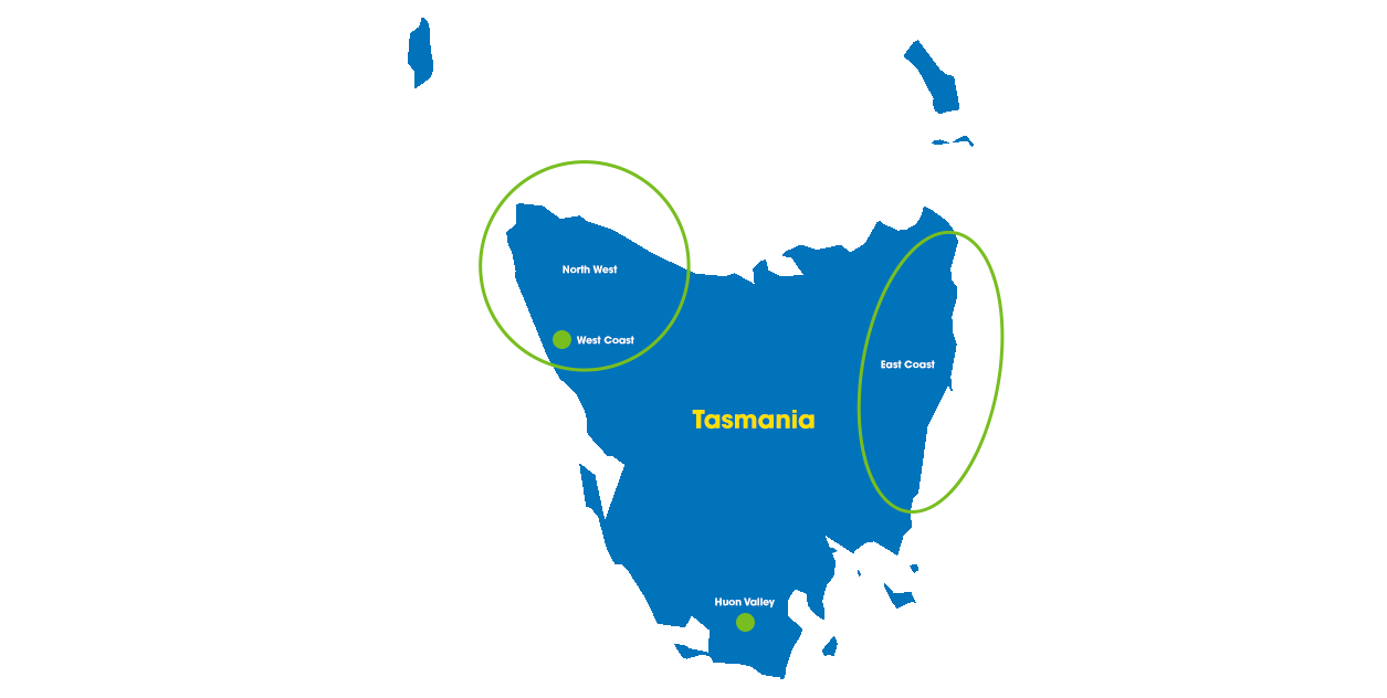Tasmania map highlighting regional blackout-prone areas